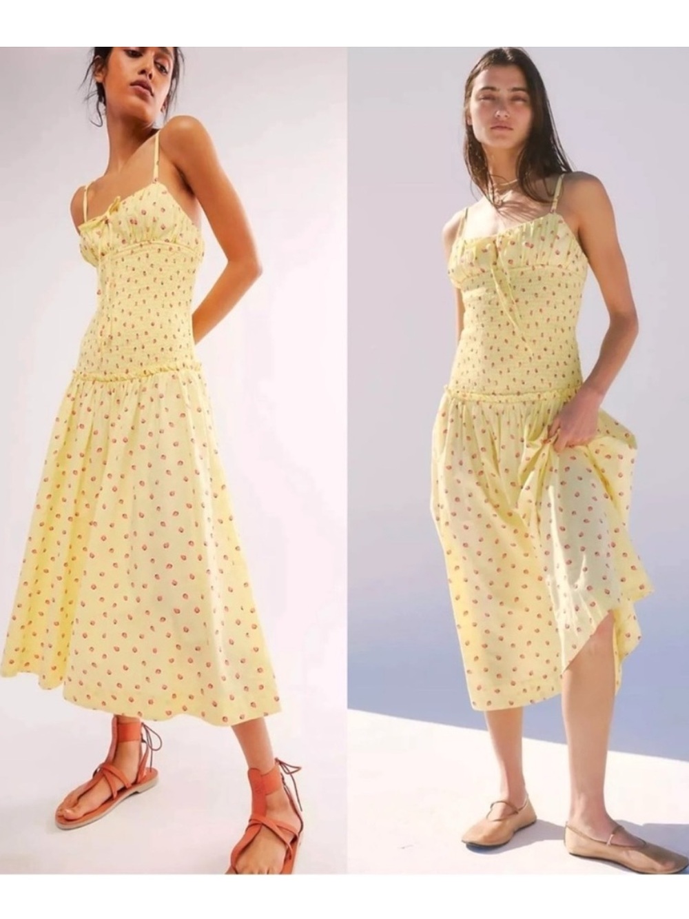 NWT Free People Lavender Daze Smocked Sundress in Strawberry Lemon‎ L